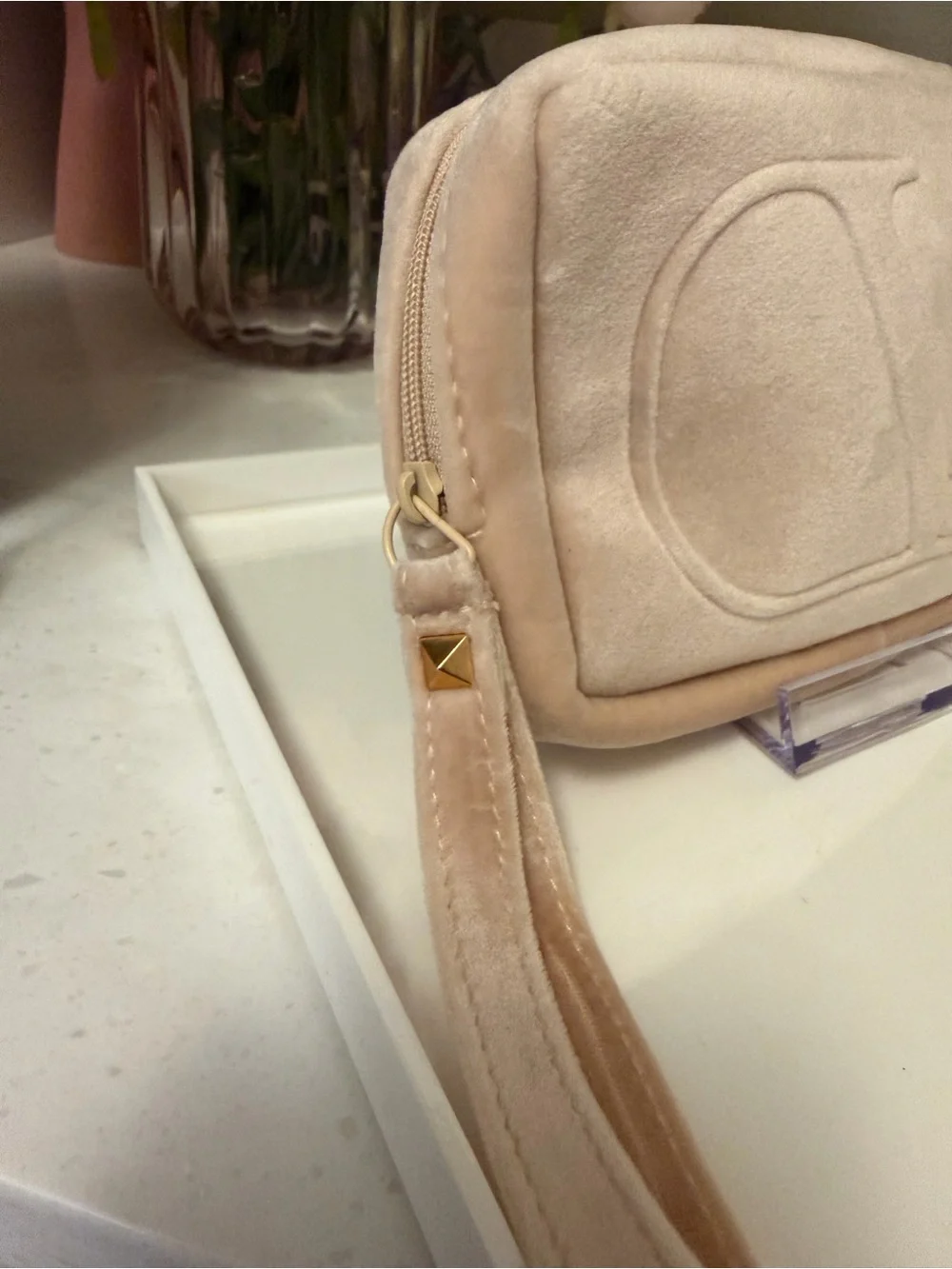 Soft Velvet Wristlet Clutch in Blush